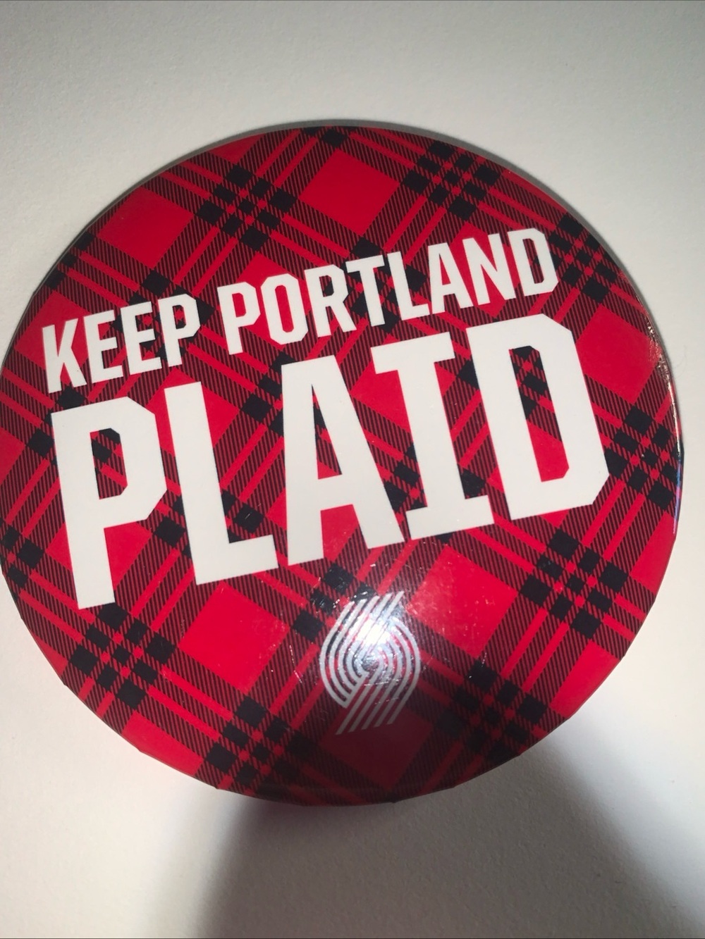 "Keep Portland Plaid" Portland basketball team pin